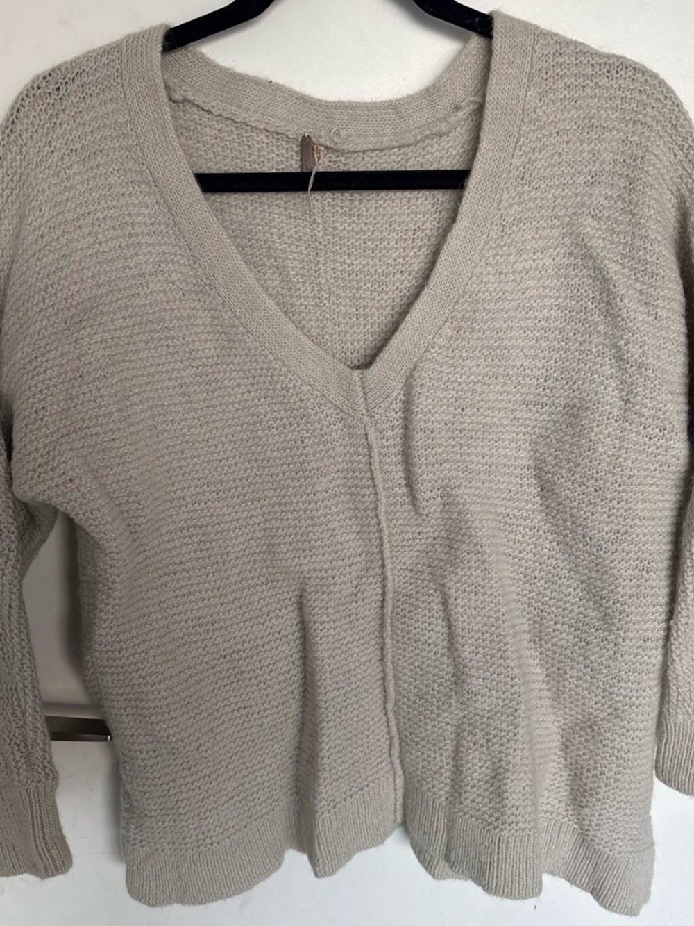 Free People V-Neck Knit Sweater in Light Taupe